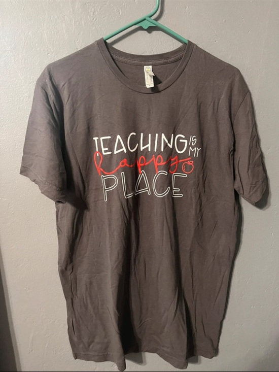 Live And Tell Tops - Teaching Is My Happy Place Graphic Tee - Gray